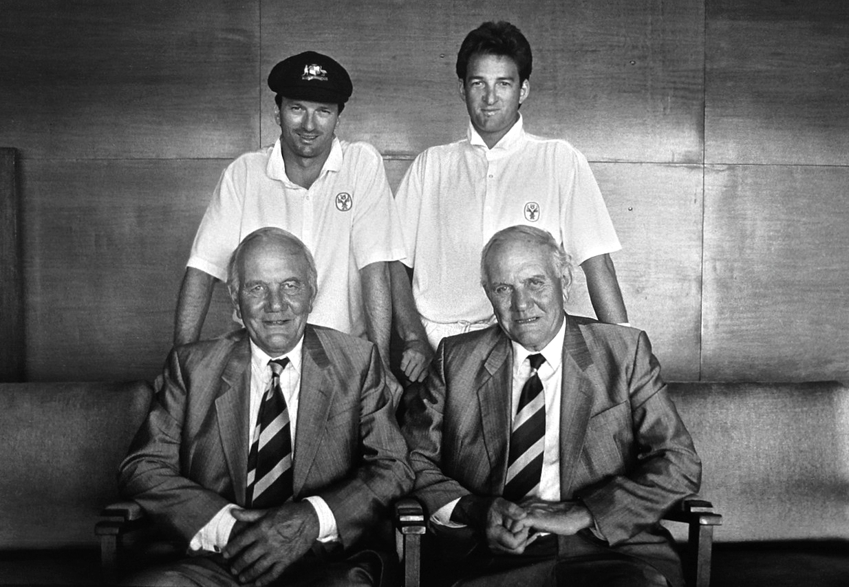 Steve & Mark Waugh with Eric & Alec Bedser, Adelaide, January 1994