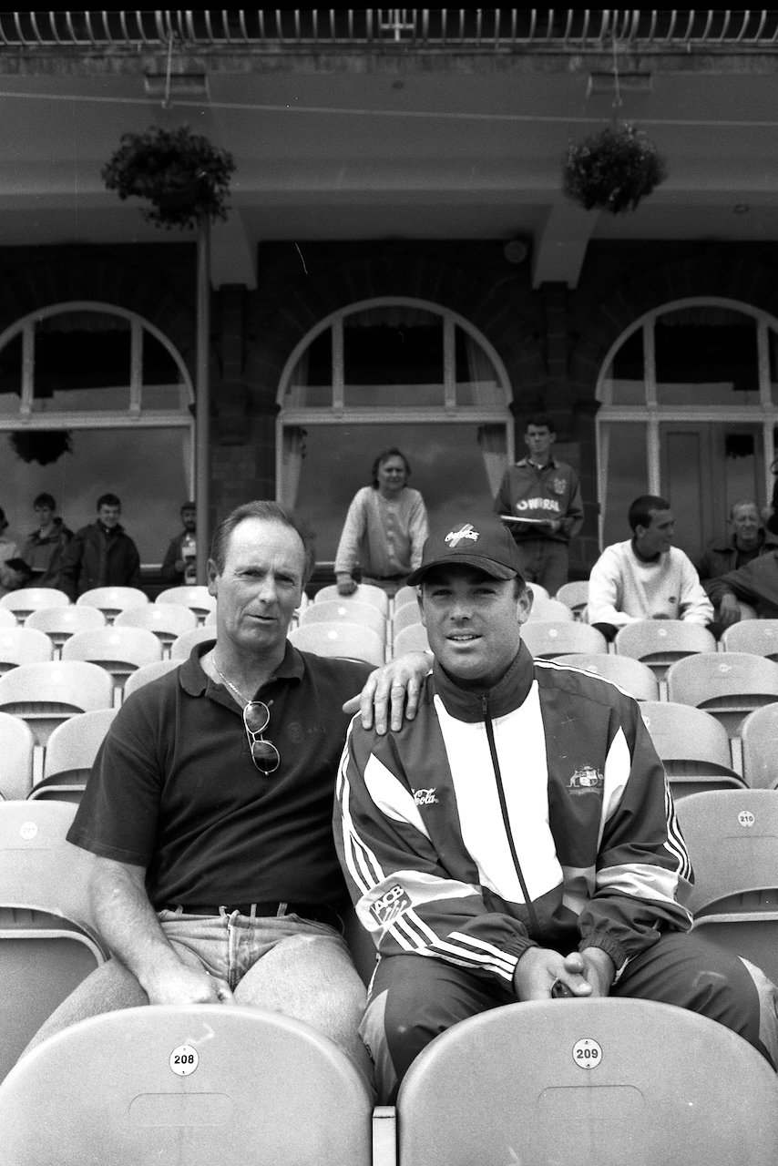 Shane Warne with his father Keith, Old Trafford, July 1997