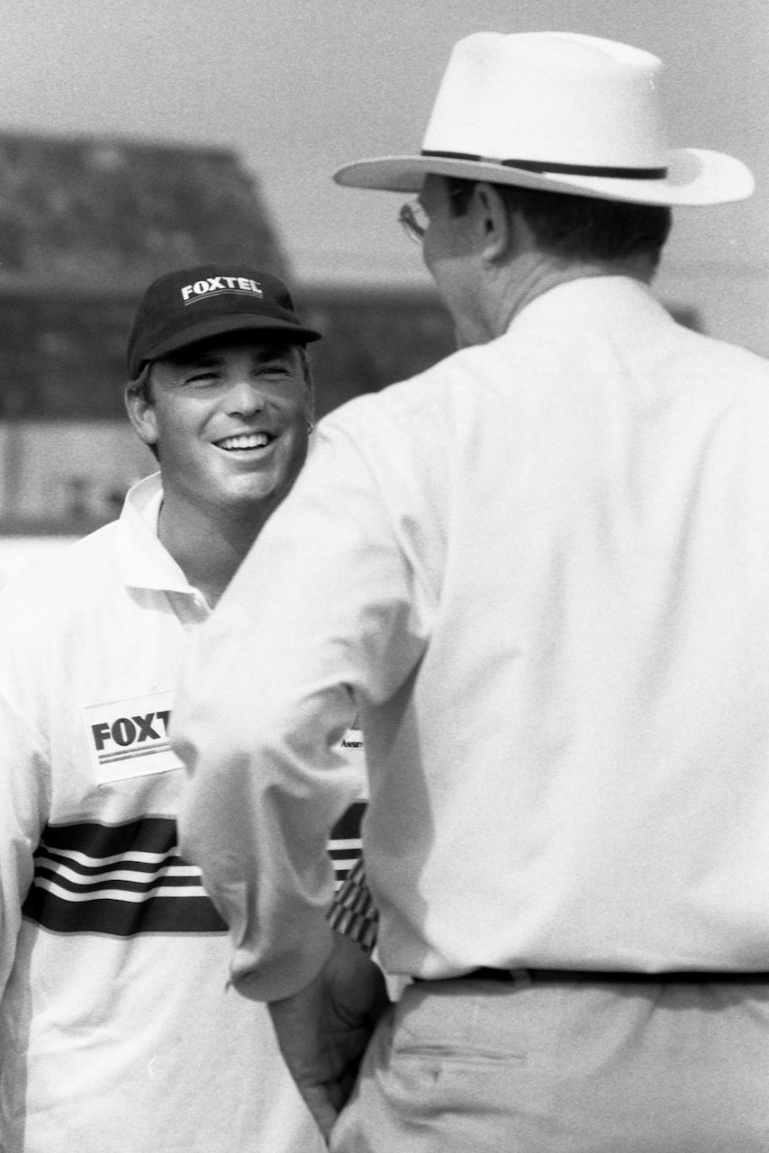 Shane Warne &amp; Tony Greig before a one-day international, Galle, August 1999