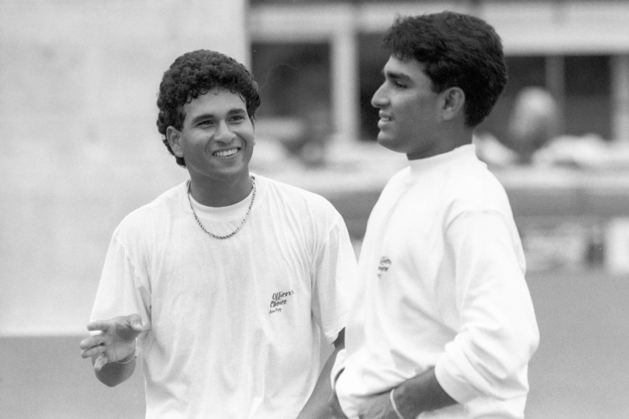 Sachin Tendulkar &amp; Sanjay Manjrekar, practice day before the First Test, Gabba, Brisbane, November 1991 