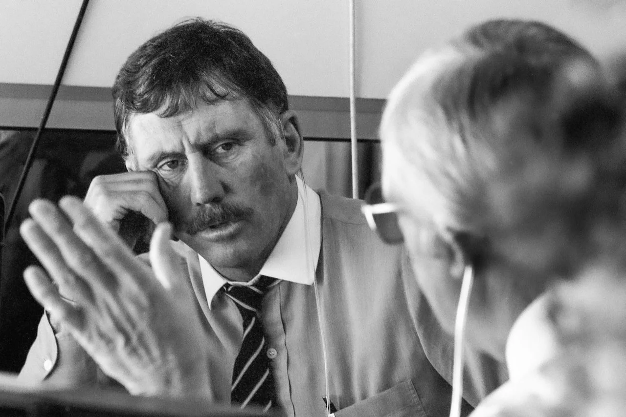 Ian Chappell &amp; Richie Benaud in the Channel Nine commentary box, Fifth Ashes Test, WACA, Perth, February 1991