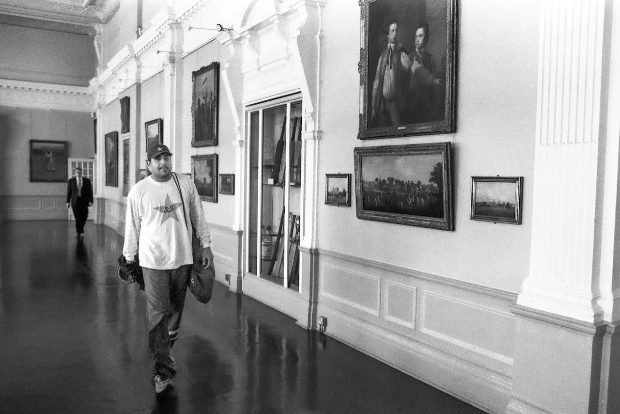 Inzamam-ul-Haq walks through the Long Room to prepare for a practice session for a one-day tri-series, Lord’s, May 2001 