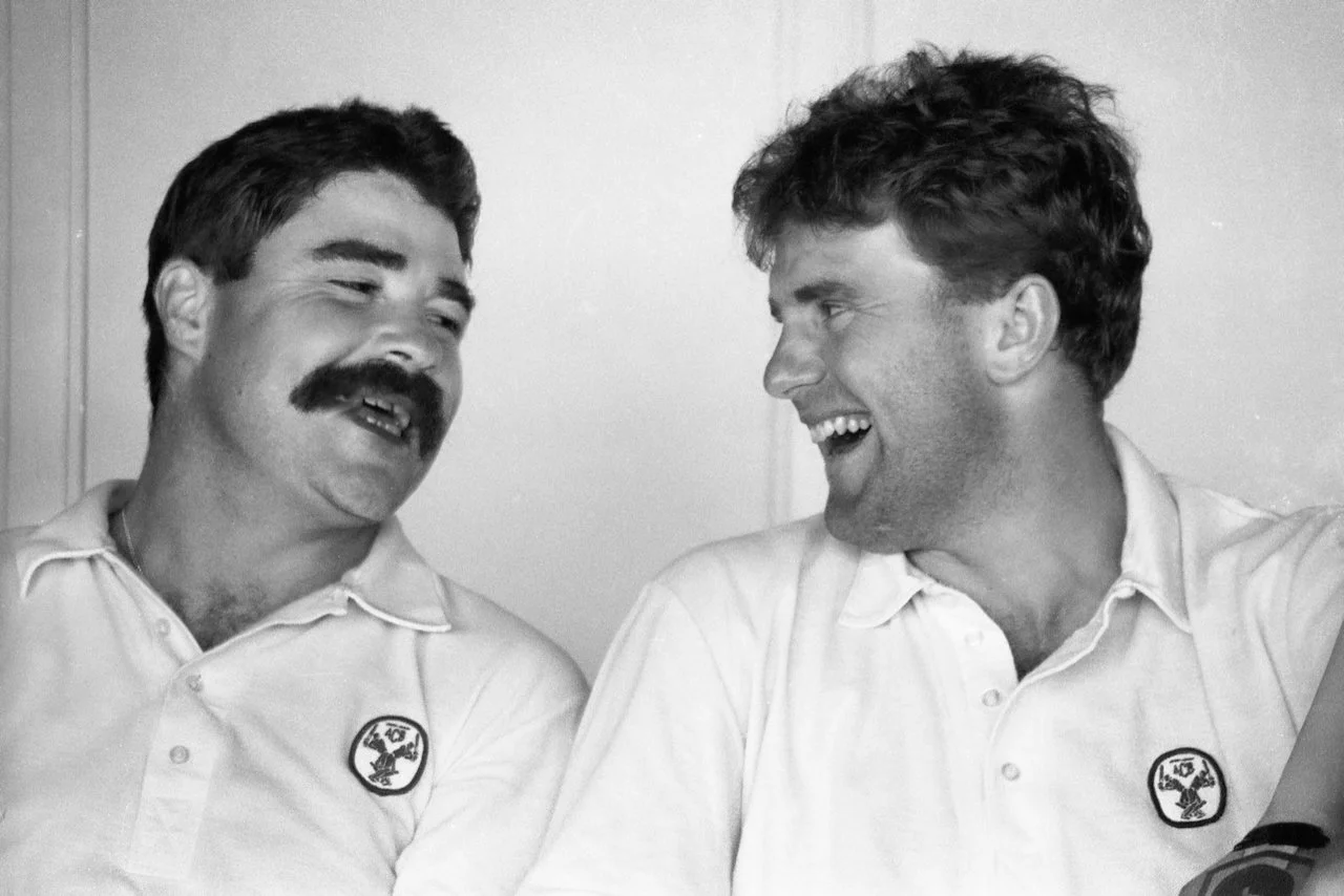 David Boon (135) and Mark Taylor (100) after they added 221 for the second wicket in the second innings against India, Fourth Test, Adelaide Oval, January 1992 