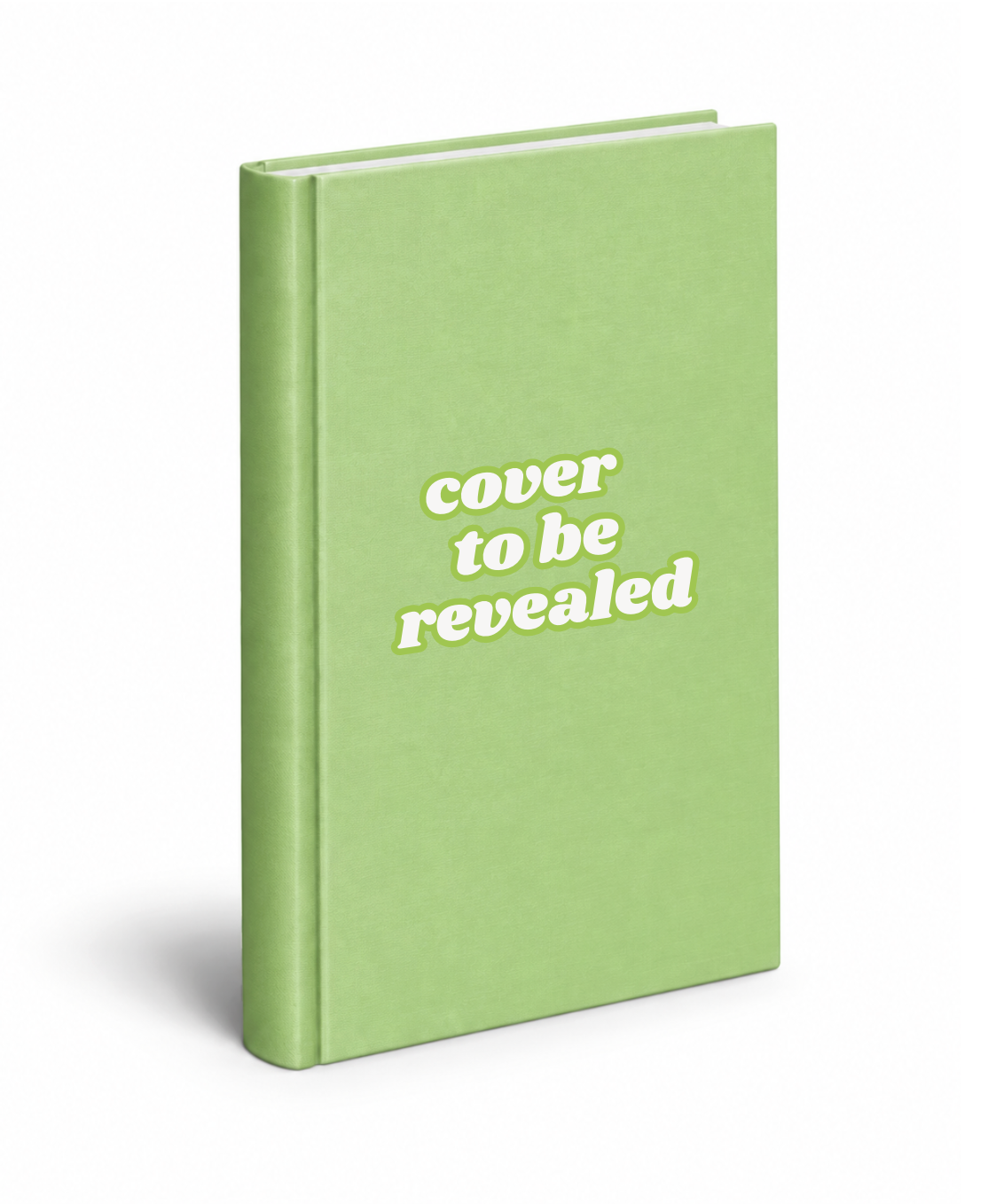 book with green cover that says "cover to be revealed"