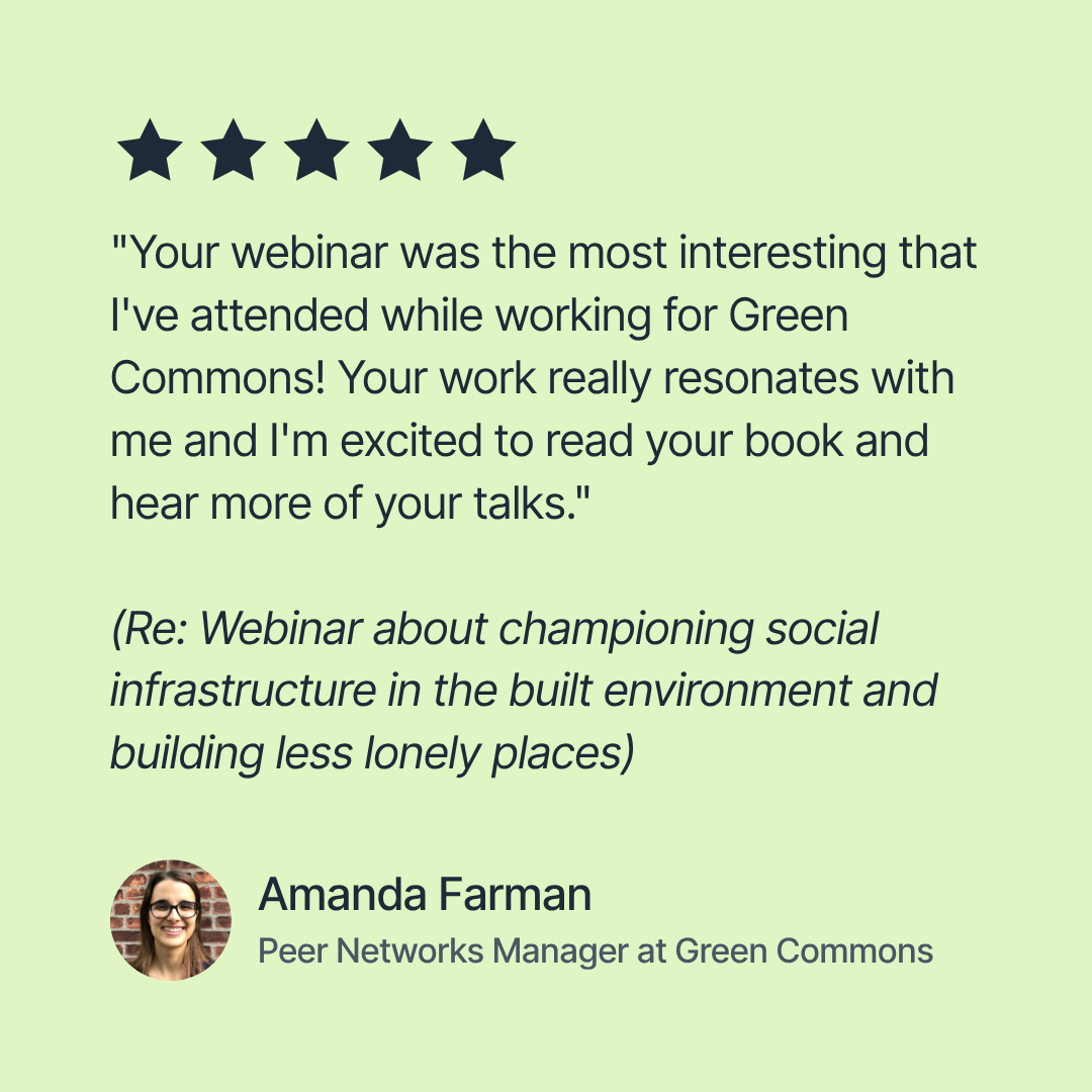 Amanda saying that Kat's webinar was the best one she's seen yet while working at Green Commons