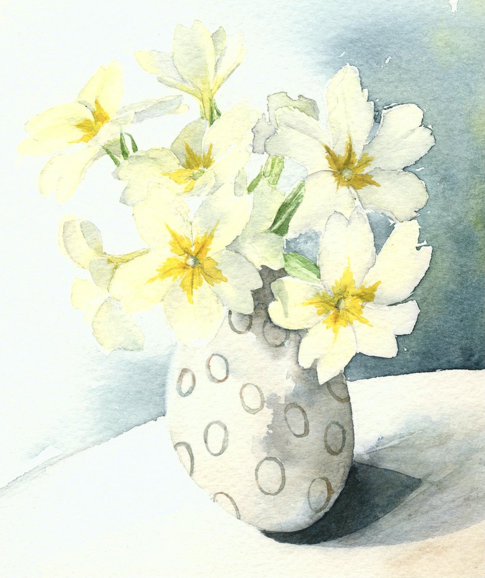 Primroses in a Spotty Vase