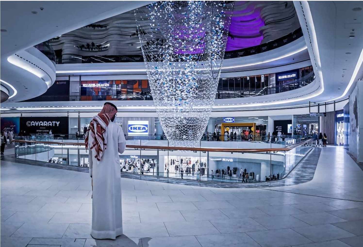 Assima Mall in Kuwait, dynamic lighting installation reflecting the history of Kuwait, famous for pearl diving