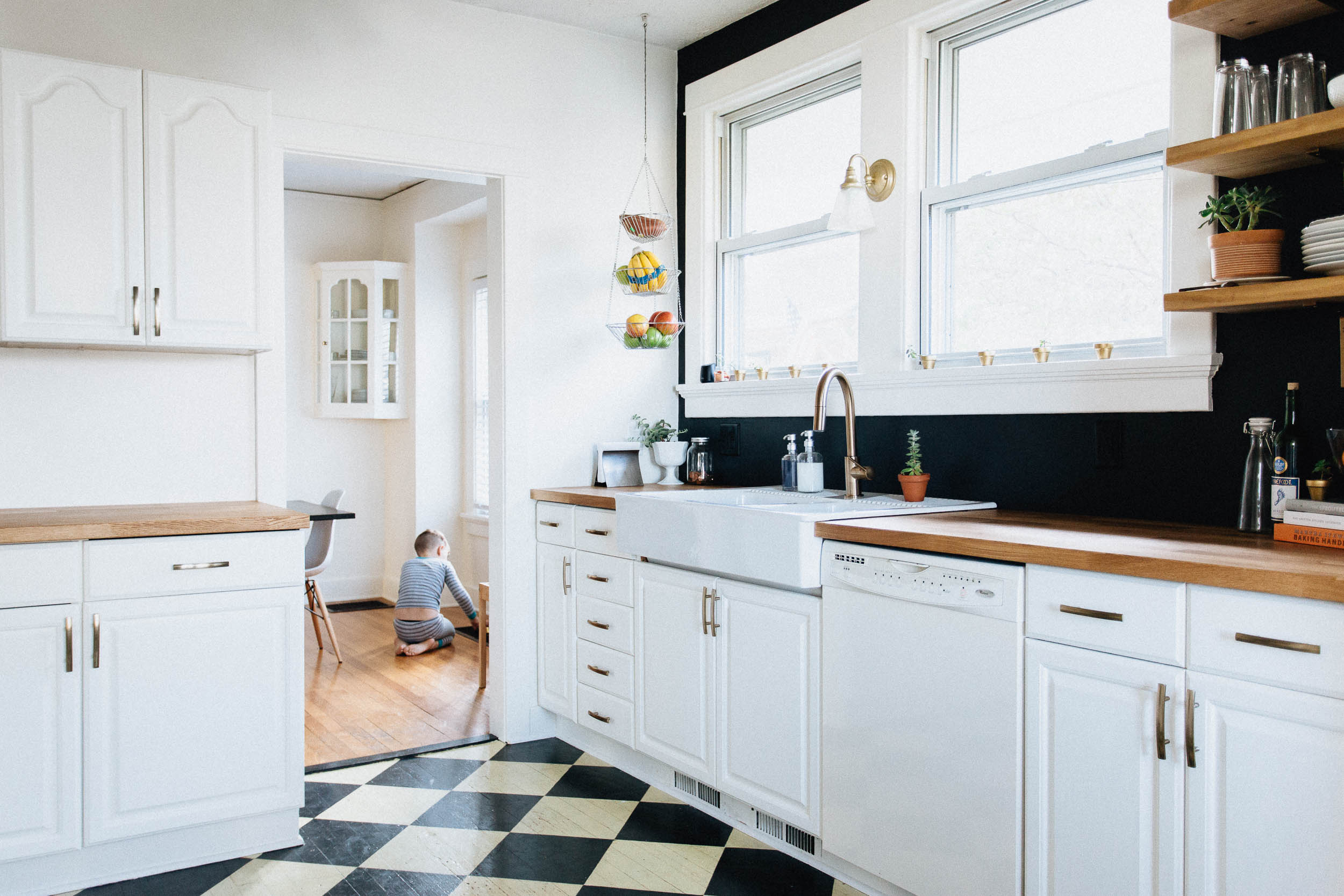 DIY Black White Gold and Wood Modern Kitchen