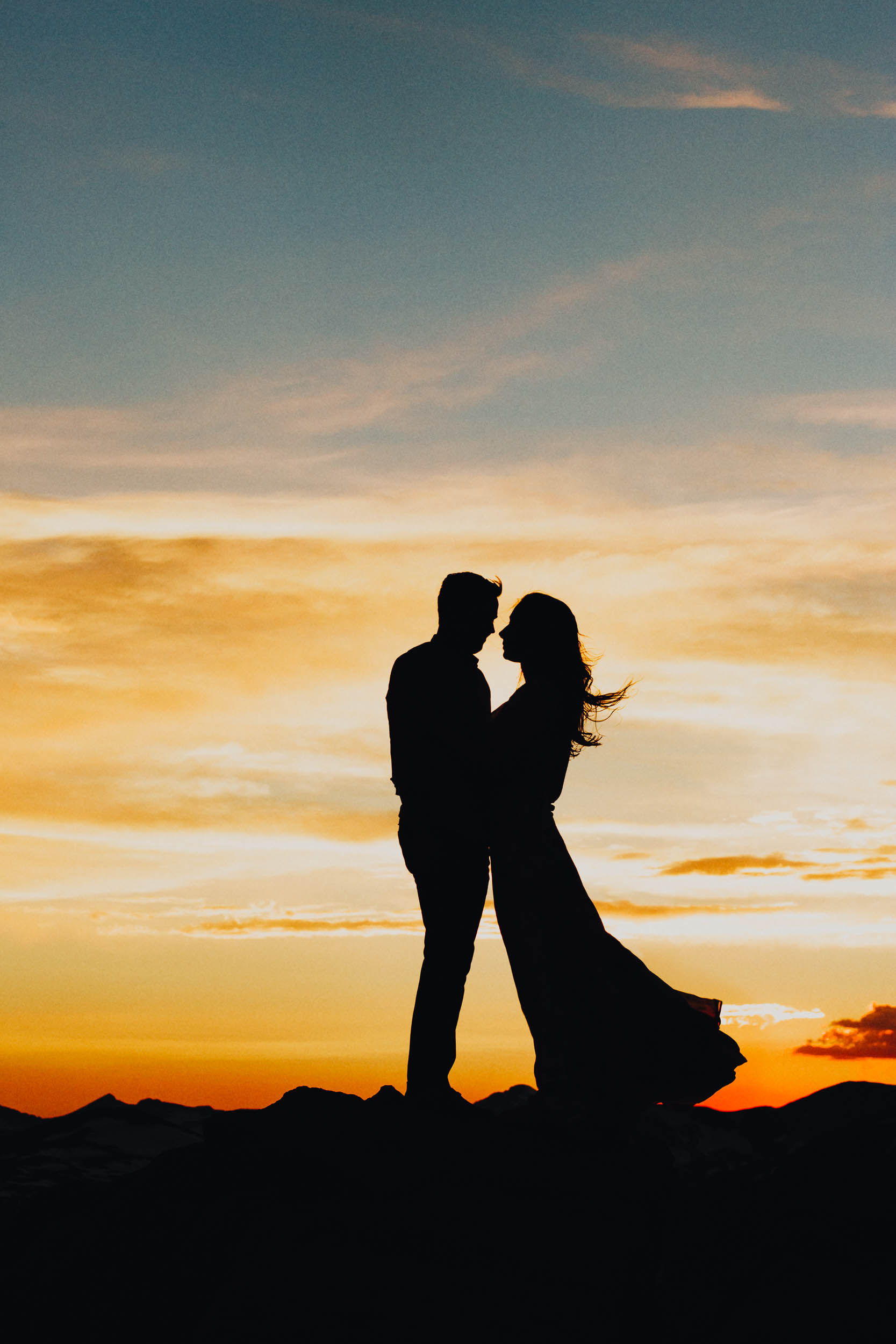 Sunset silhouette at the summit of Rocky Mountain National Park in Colorado.