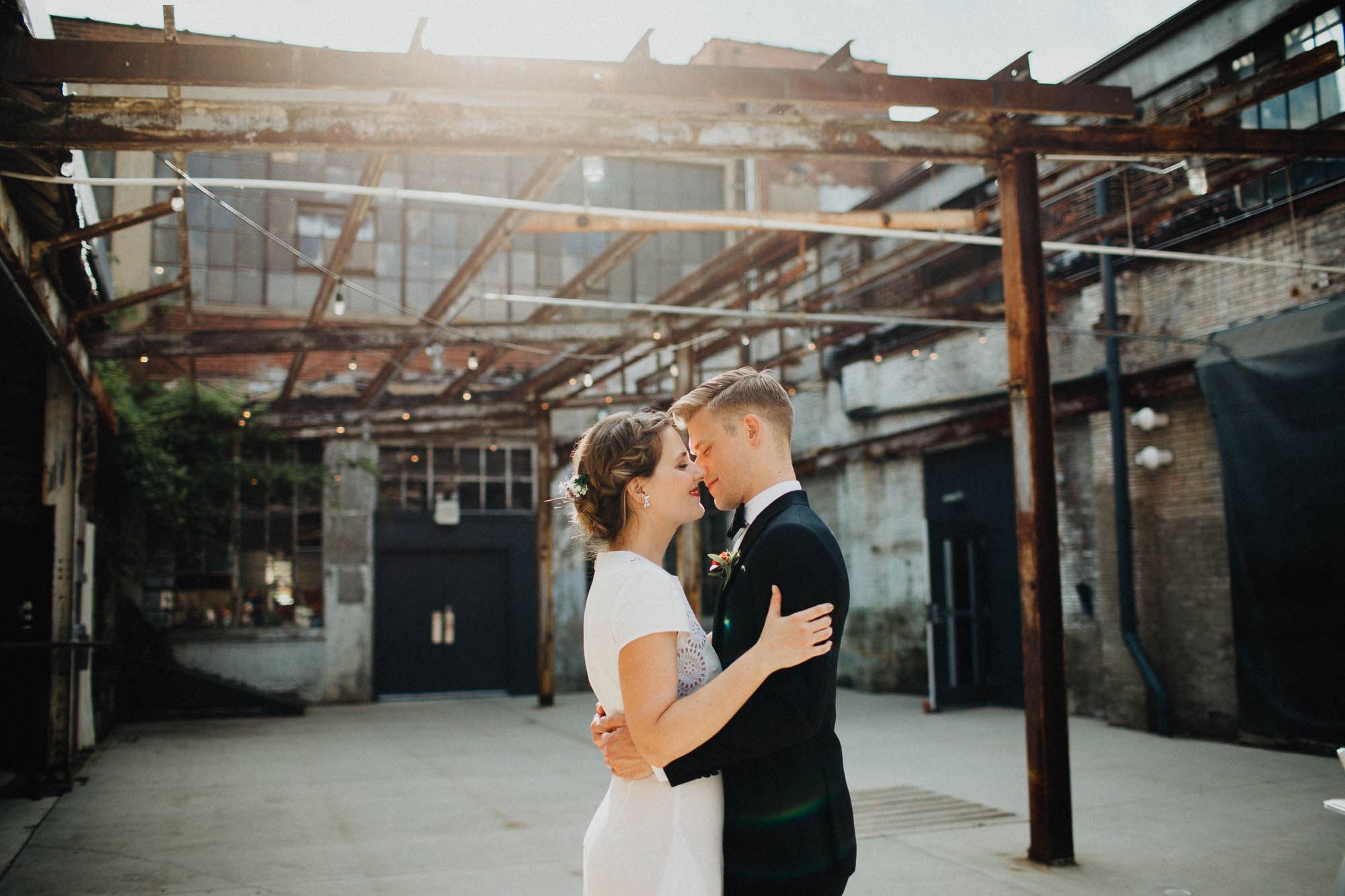 Epic Sunflare Wedding Portrait at Sunset in Columbus, Ohio