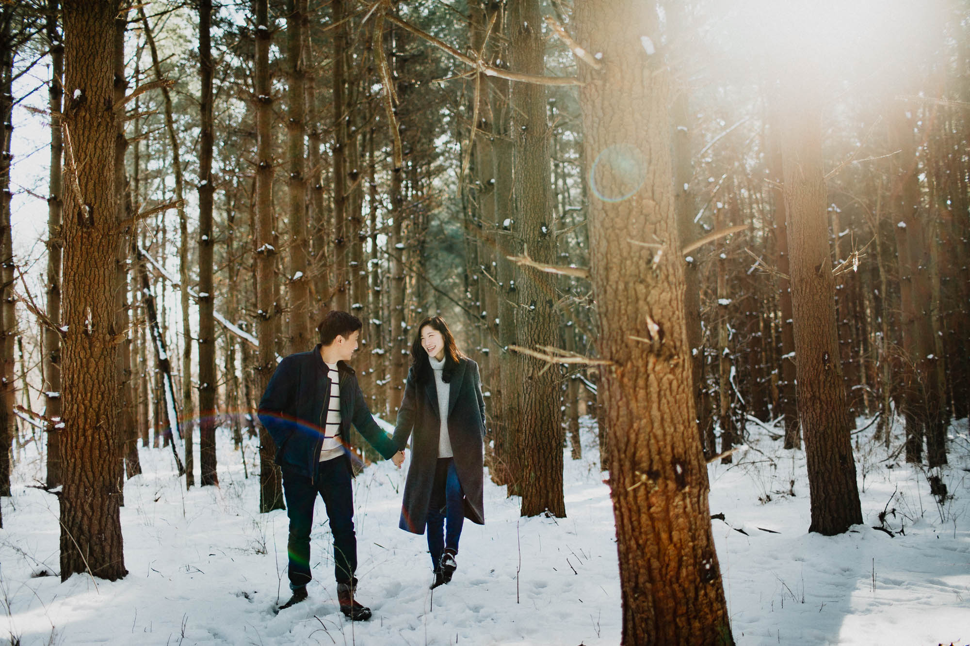 Sunny Snowy Winter Engagement in Columbus