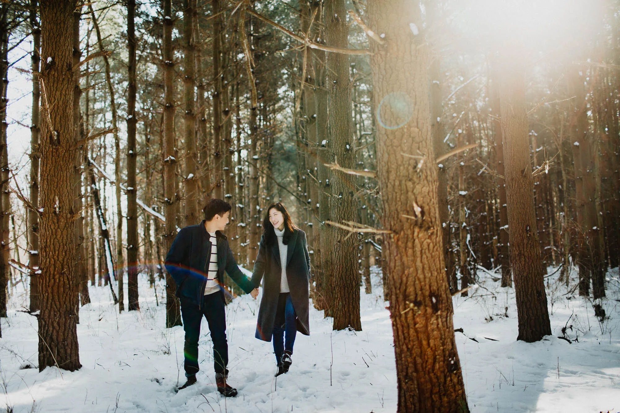 Sunny Snowy Winter Engagement in Columbus