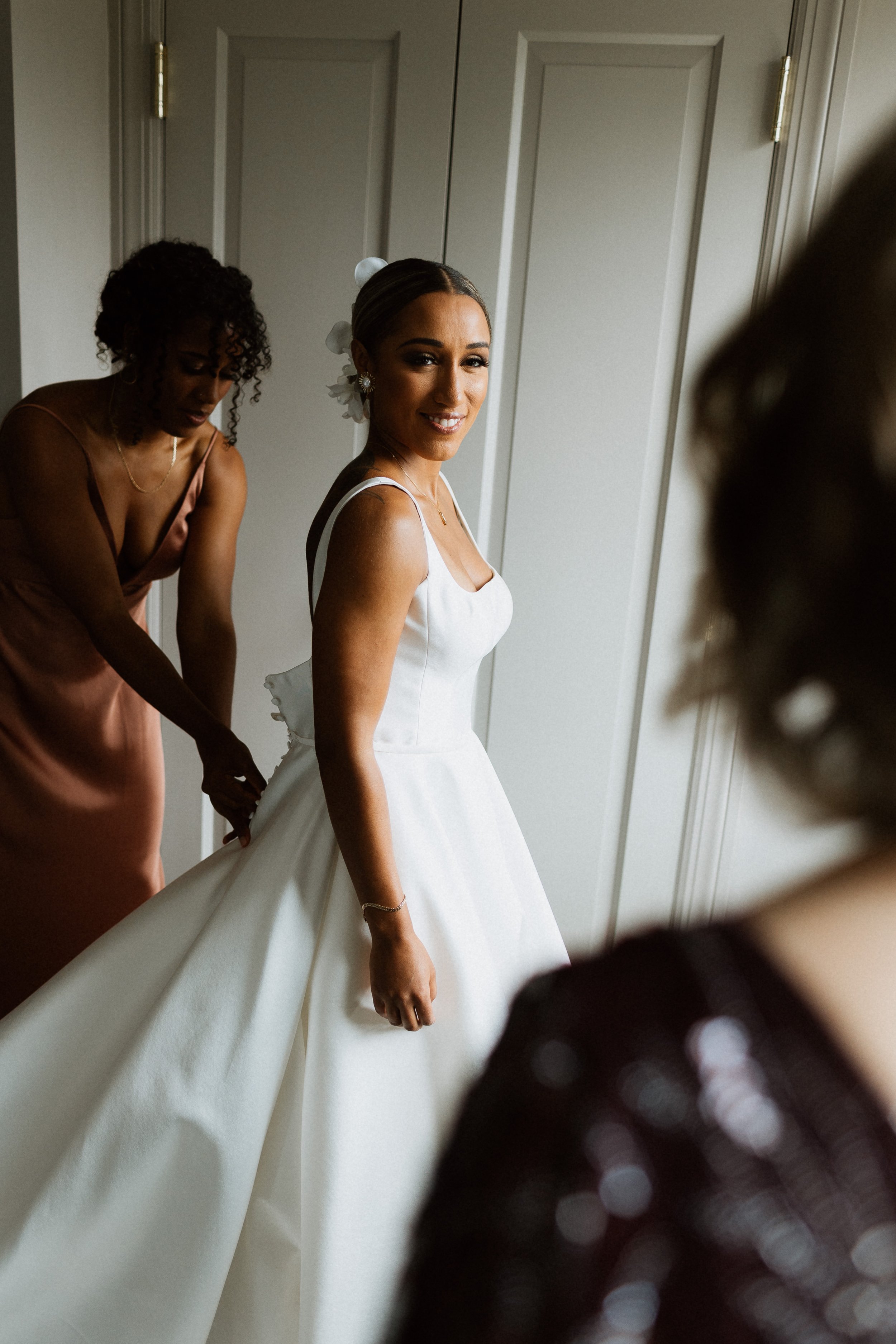 Bride getting dressed