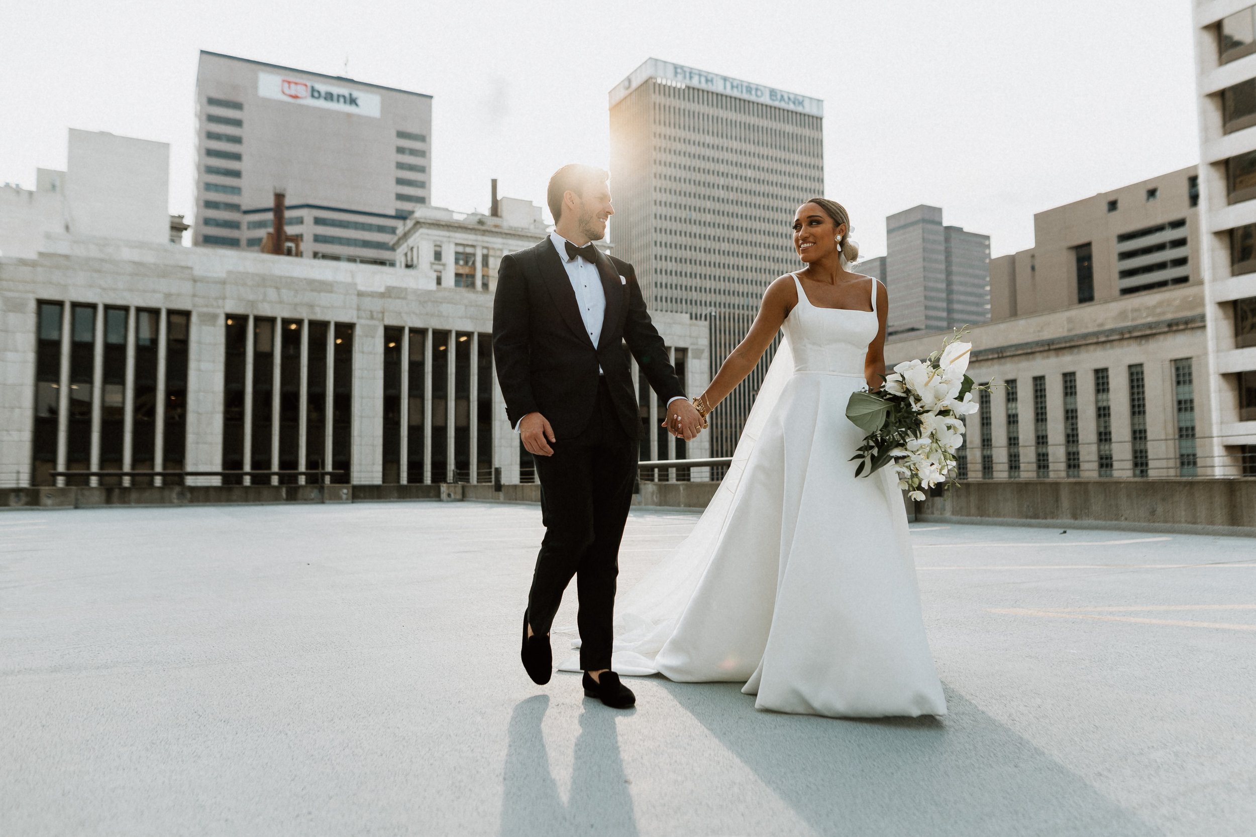 Bride and Groom city walk rooftop