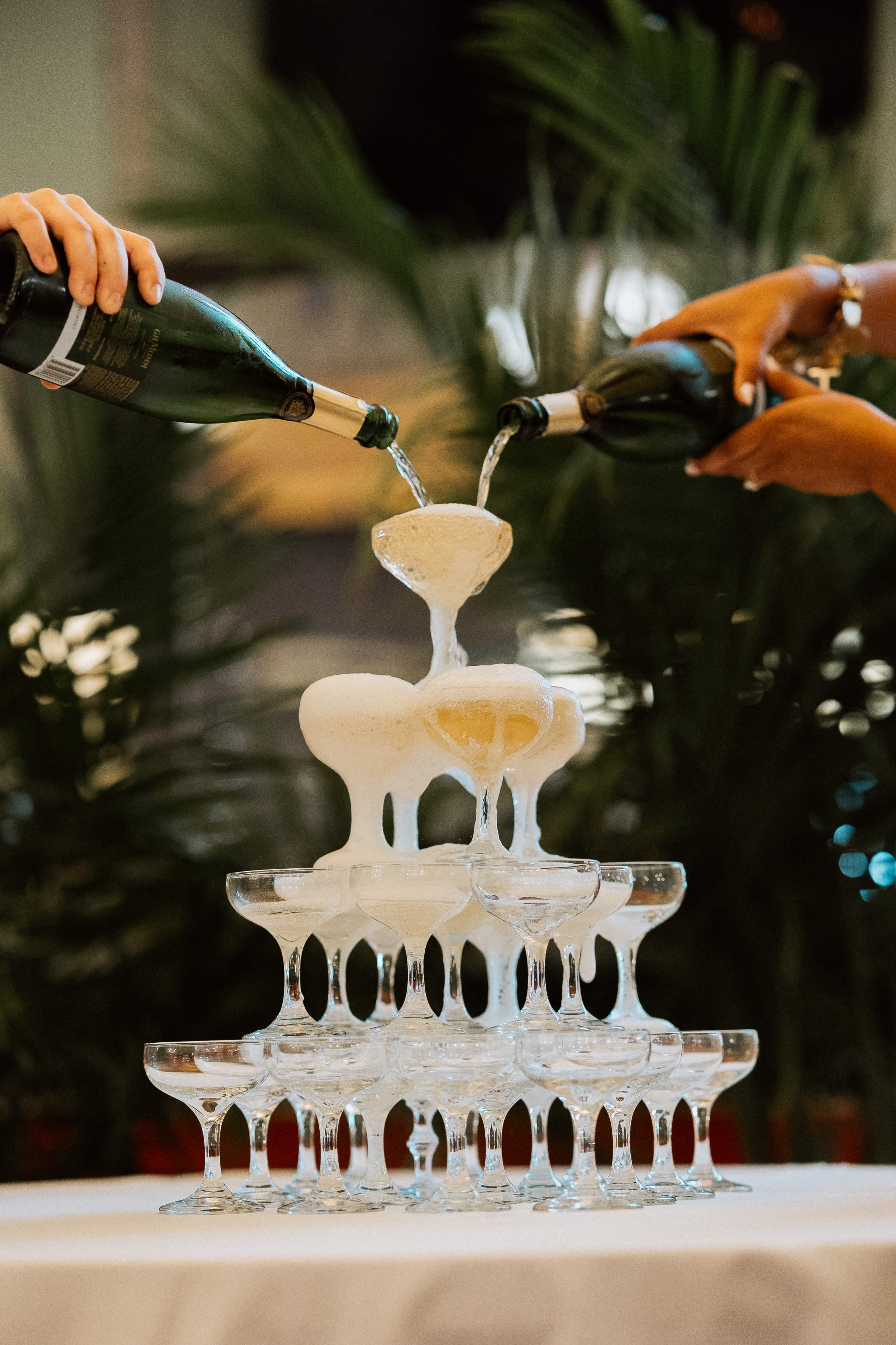 Bride and Groom Champaign Tower Pour