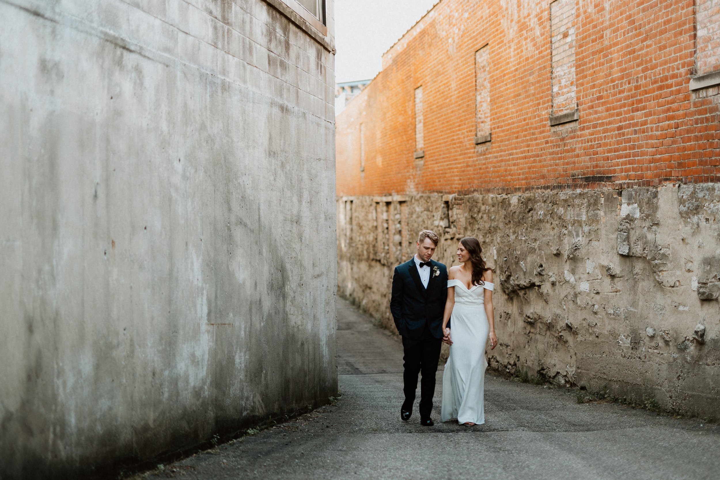 Bride and Groom Alley Way Skeleton Root Winery Cincinnati 