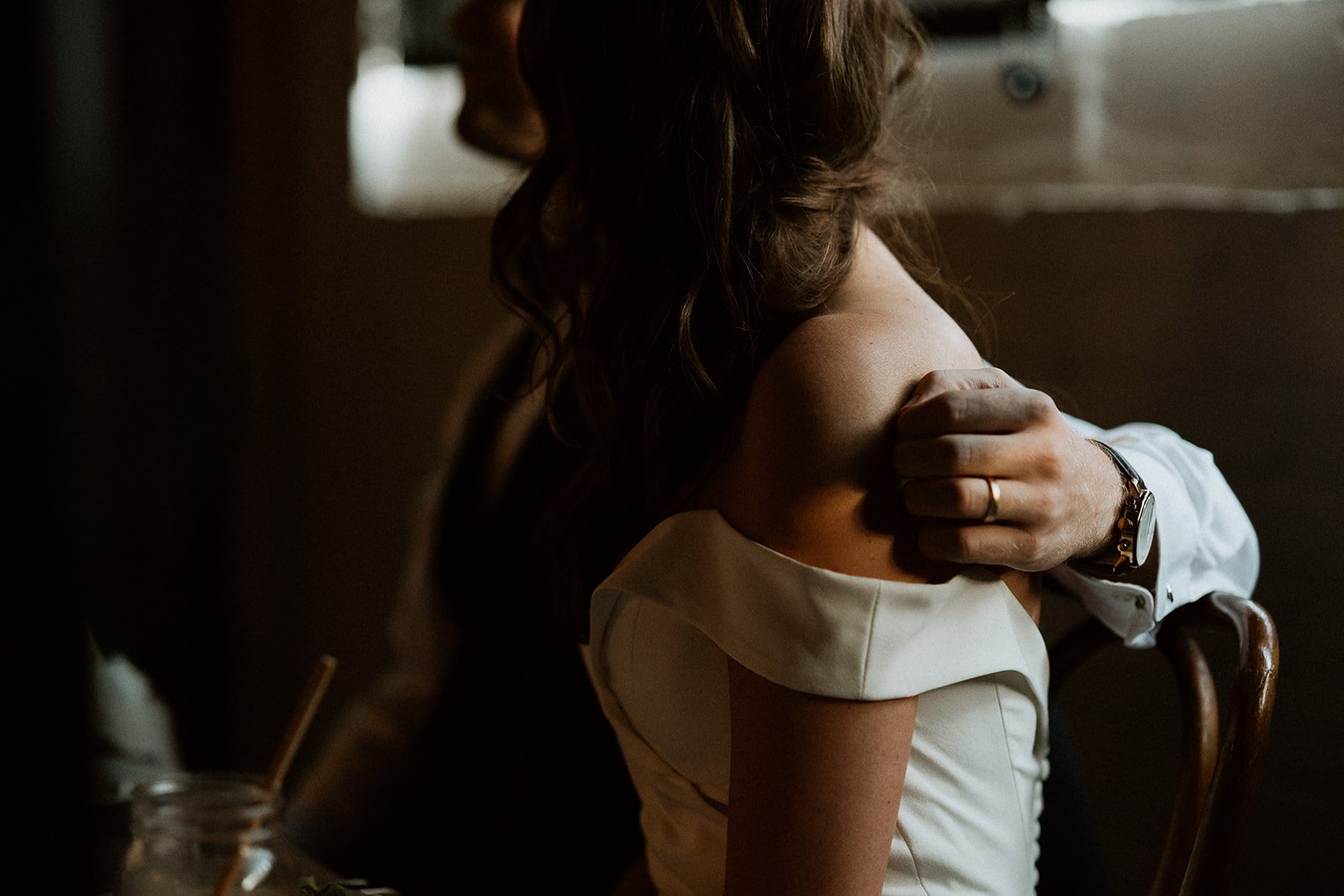 Bride and Groom Tender Moment Skeleton Root Winery Cincinnati 