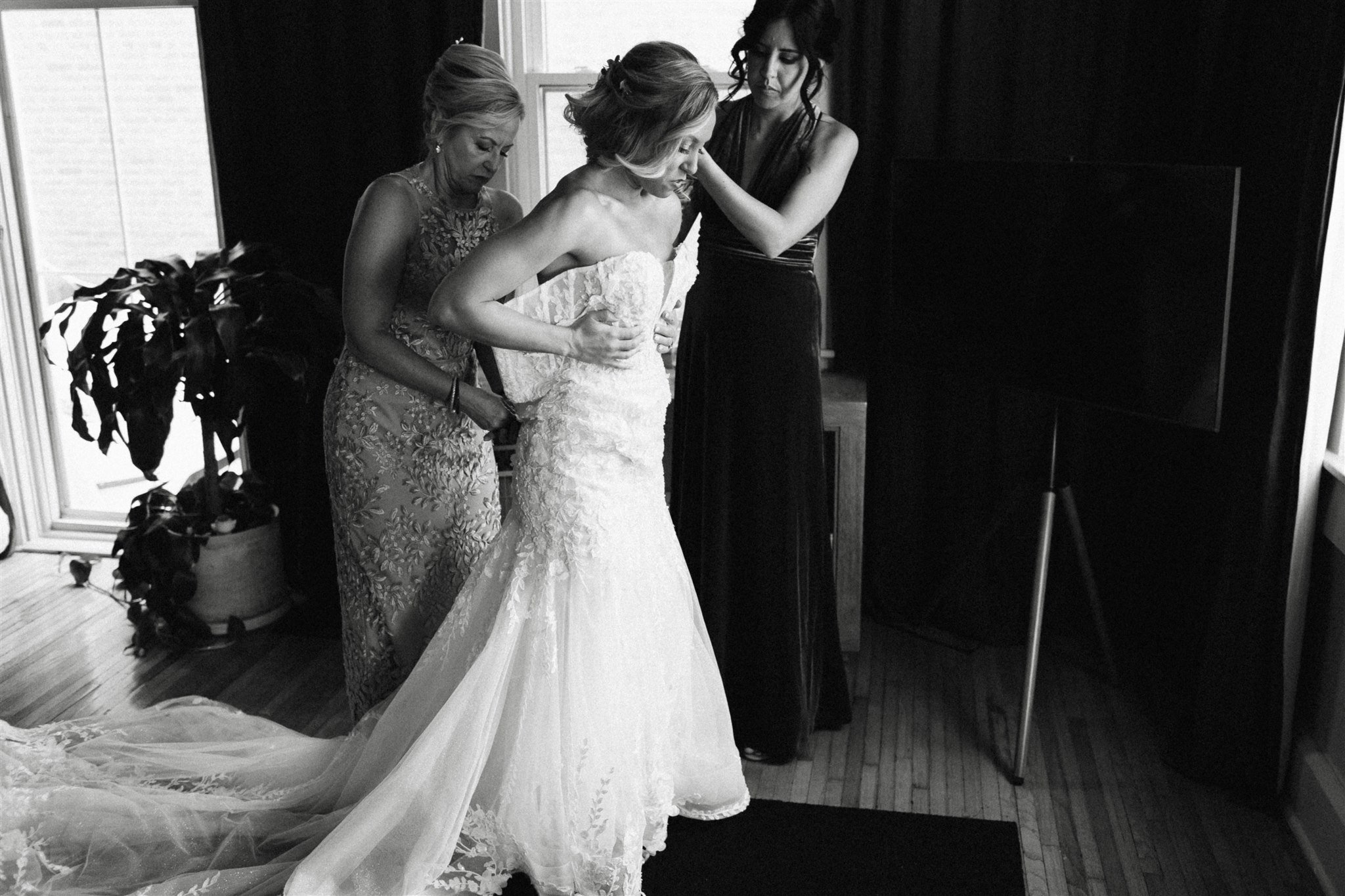 bride getting dressed