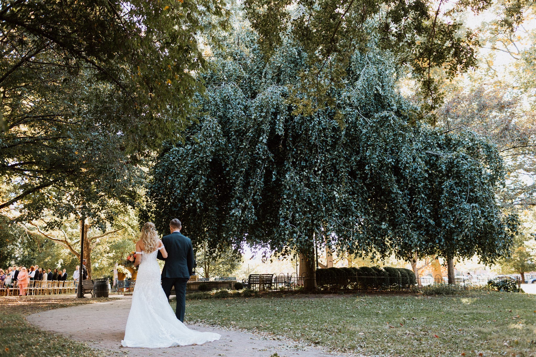 bride walking down isle in Schiller Park