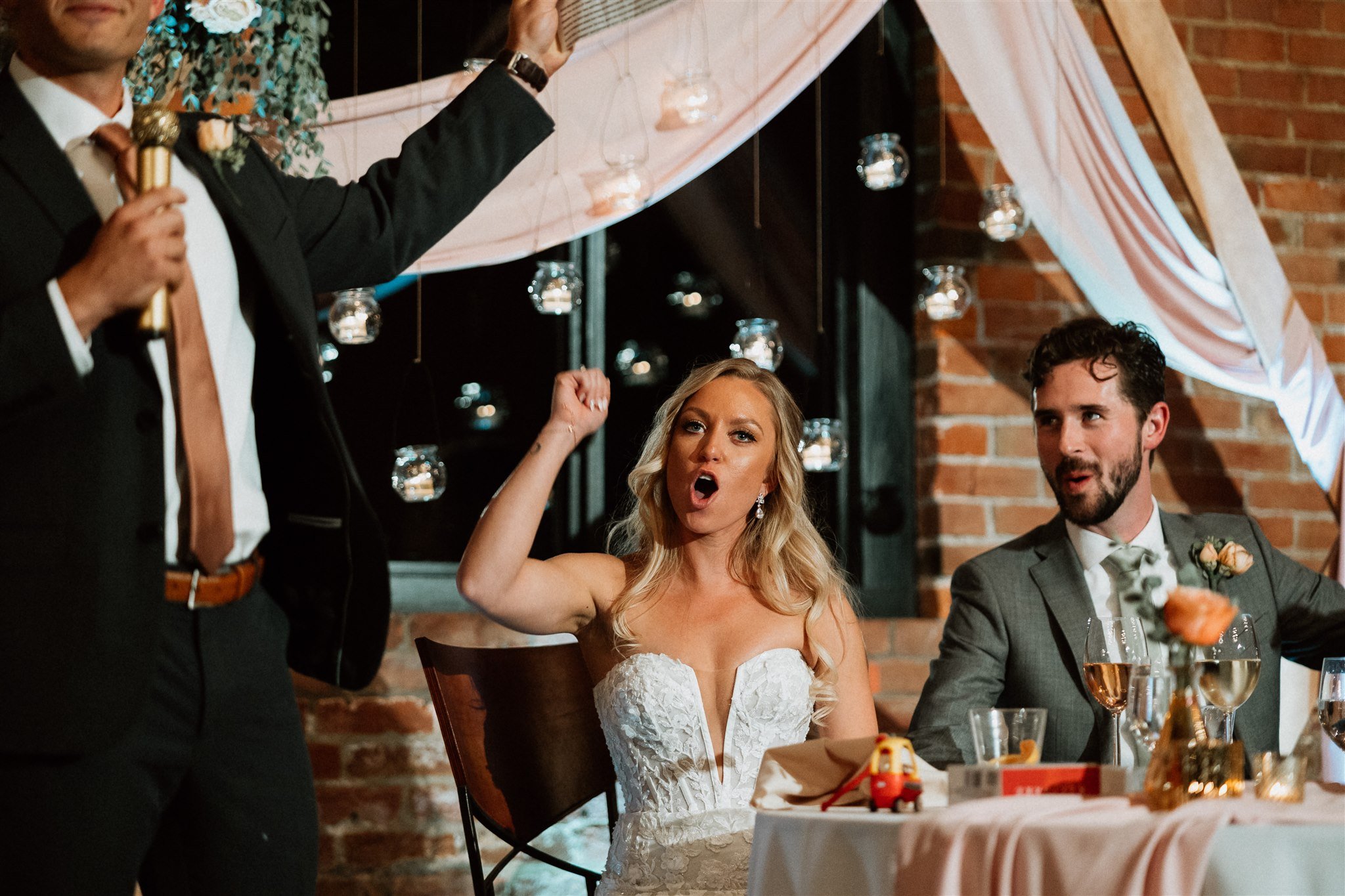 bride cheering to toast