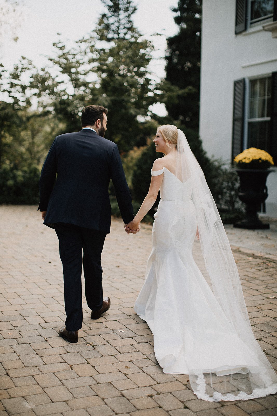 bride and groom walking