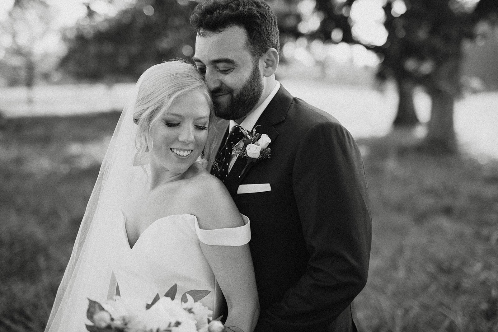 Bride and Groom snuggling Cincinnati 