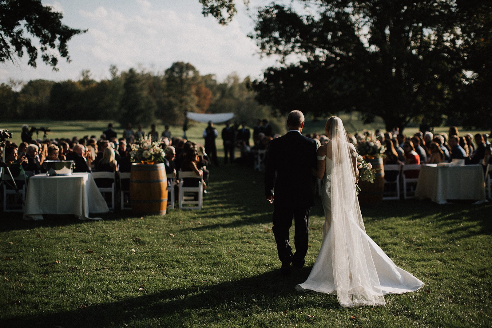 bride and father walking down the isle Camargo Club Wedding outdoor