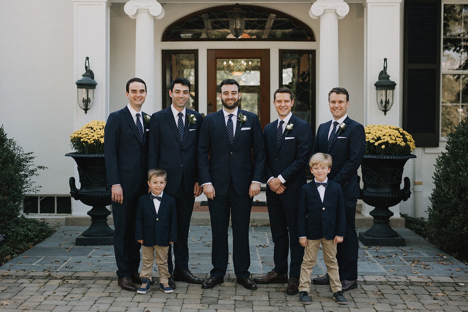Groomsmen portrait with ring bearers at Indian Hill wedding