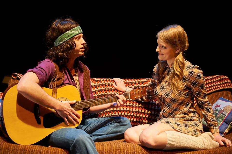 Pictured L to R: Tony Adams, Tony Adams' wig, and Katie Ryerson, in Janet Wilson Meets the Queen. (Photo by Andrew Alexander)