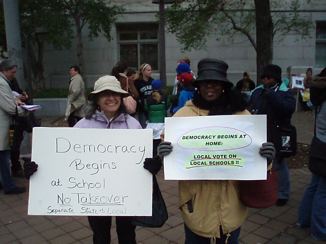 SHAPPE and Parents United Protesting Mayoral Takeover in 2007.