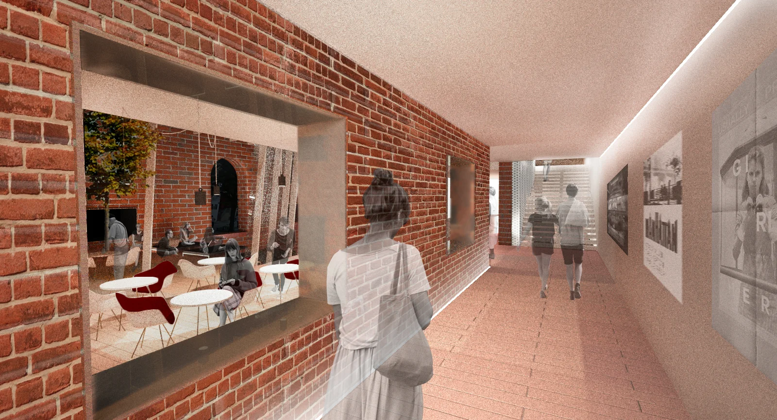 entrance & view throught the existing interior façade into the café and the civic space