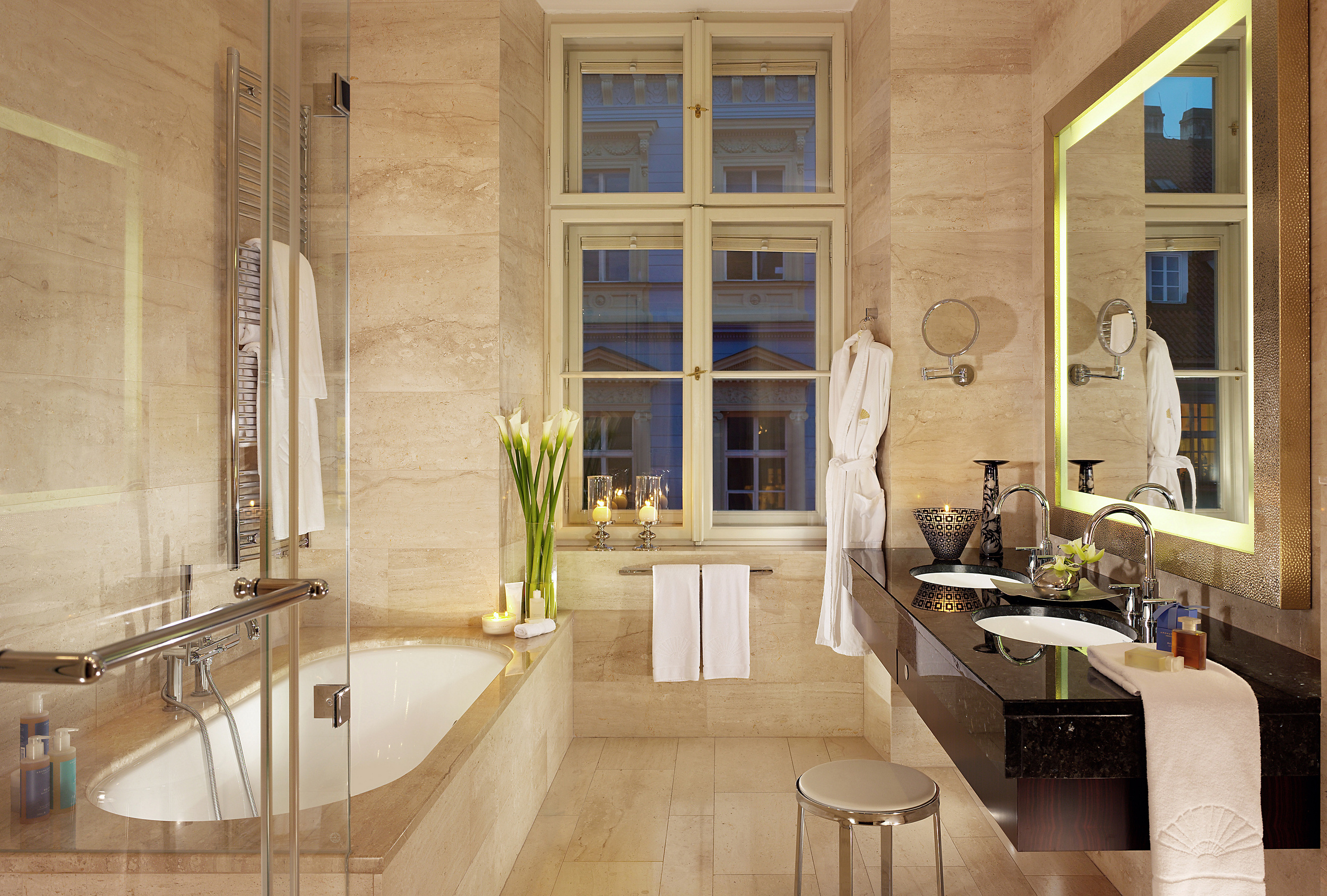 A deluxe suite bath at the Mandarin Oriental, Prague