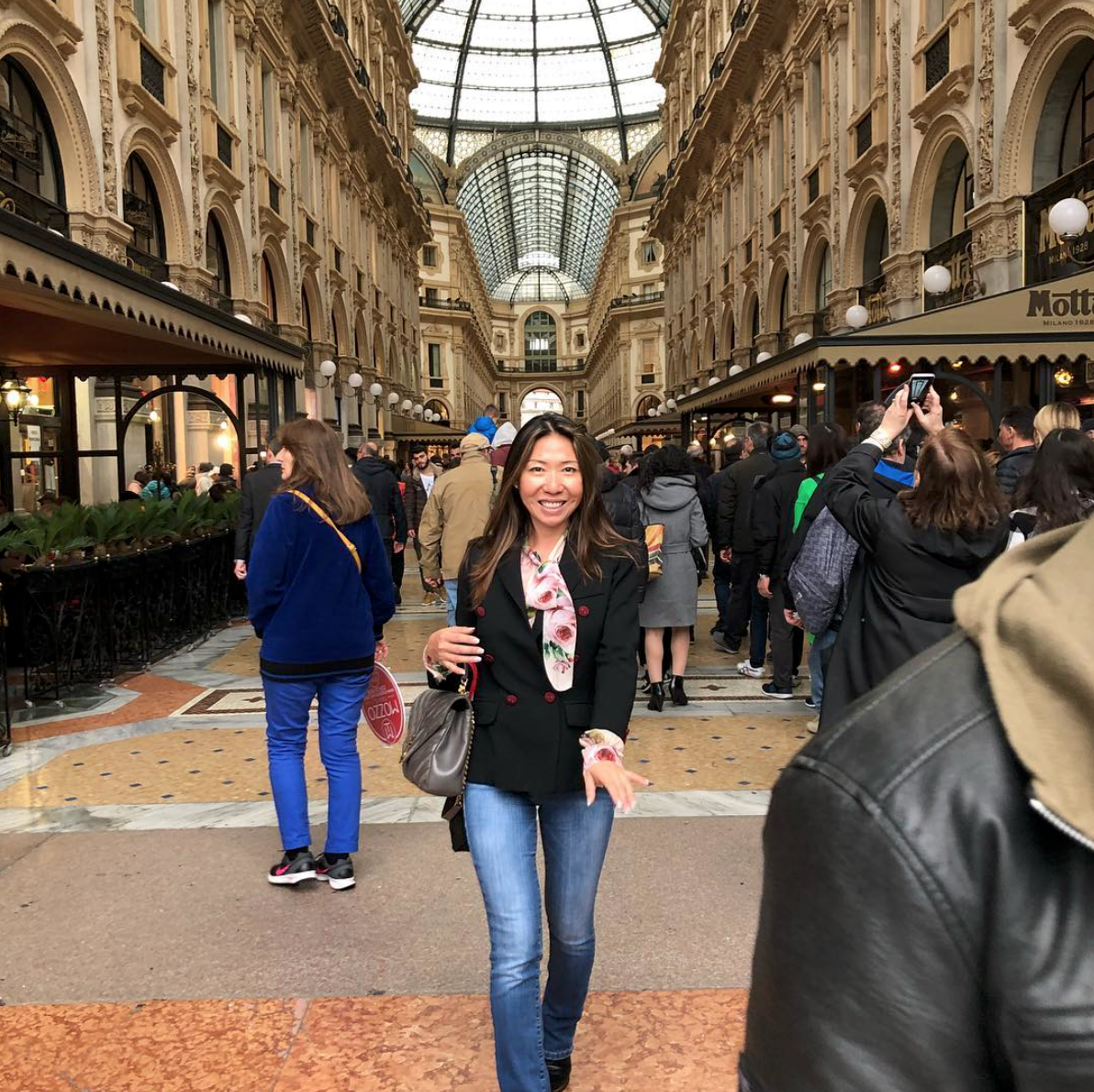 Designer Julia Wong enjoying Milan during our trip to Salone del Mobile last spring.
