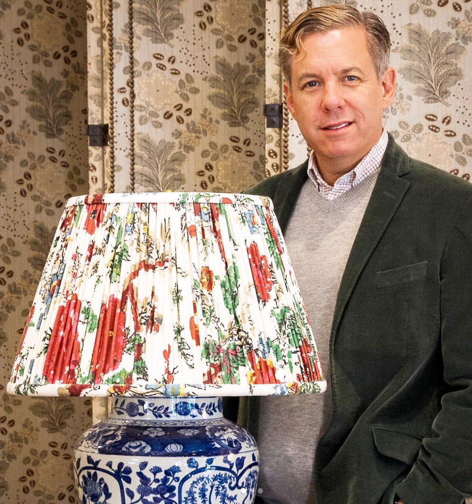 Above: Michael with the one-of-a-kind lampshade he designed for Vaughan’s Watts of Love fundraiser this fall.