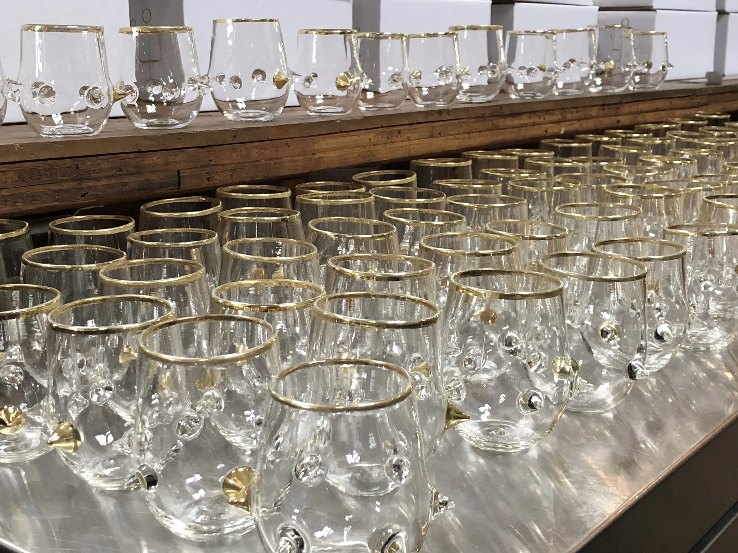 Our custom-ordered Golden Spike glasses. Gorgeous!