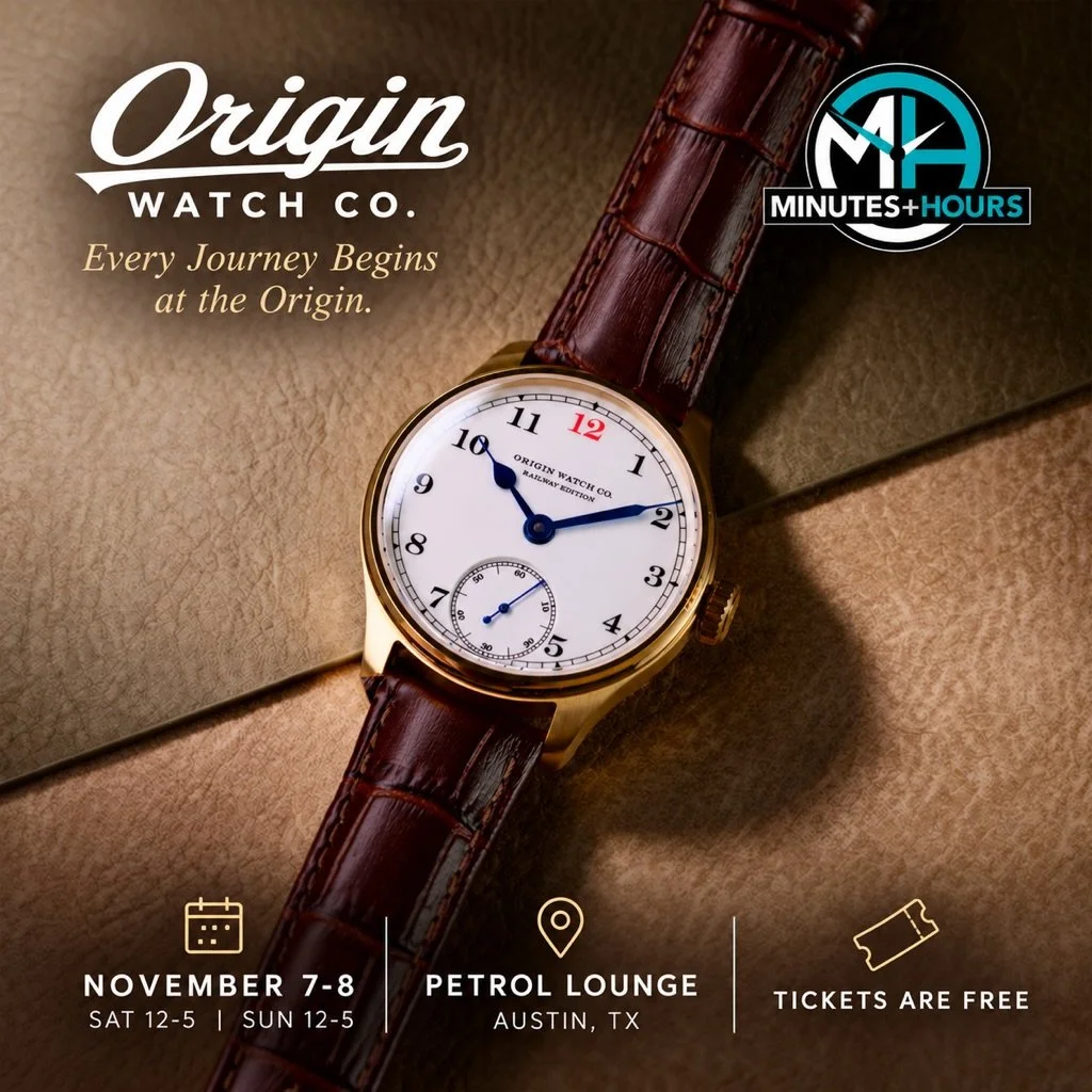 Special announcement: we will be at the @minutesandhourswatches Austin, TX Watch Show this coming weekend, November 7 and 8. The address is:

Petrol Lounge
4616 W Howard Ln Bldg 5, Suite 500
Austin, TX 78728

Tickets are free but you need to get them