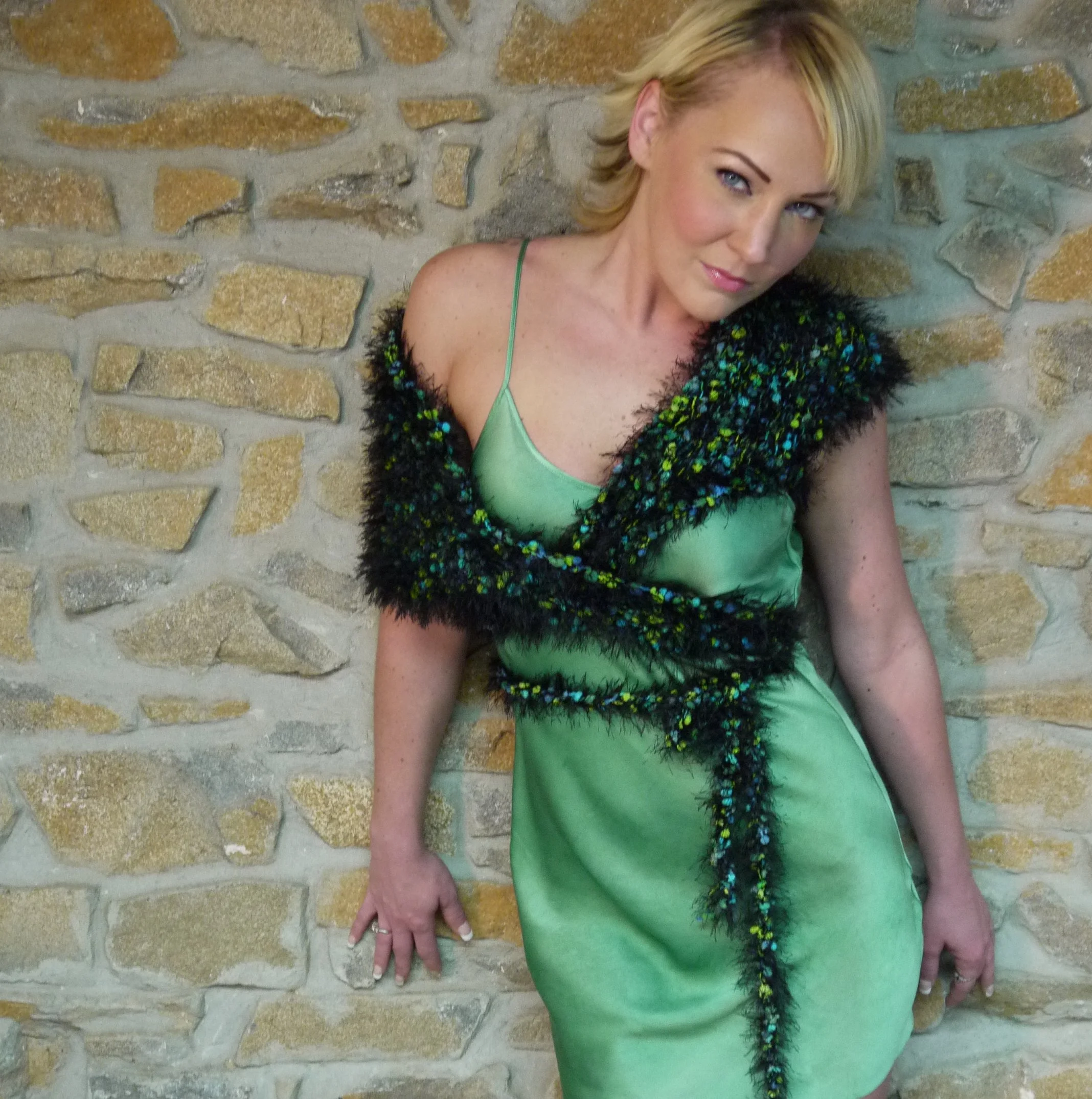Carasan green silk dress and wrap.jpg