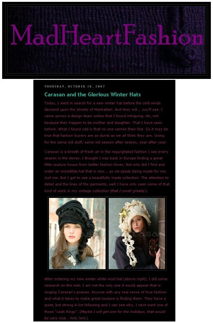 Oct. 18, 2007: Mad Heart Fashion blog pt.1
