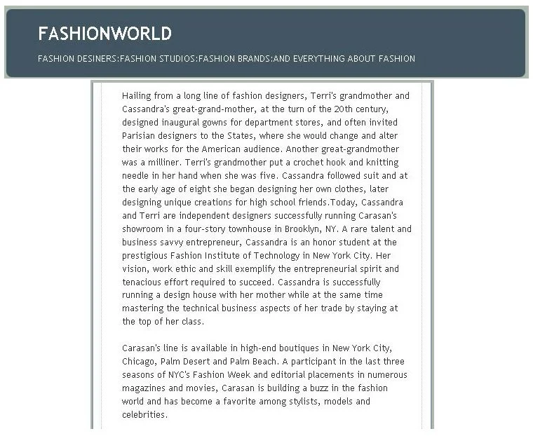 Sept. 14, 2007: Fashion World blog pt.2