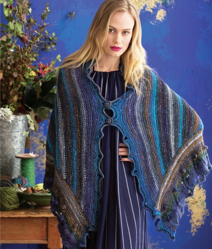Featured in the 2016, Noro Silk Garden 20th Anniversary Collection Book. Our Gothic Shawl, designed by Terri Rosenthal of Carasan Designs.