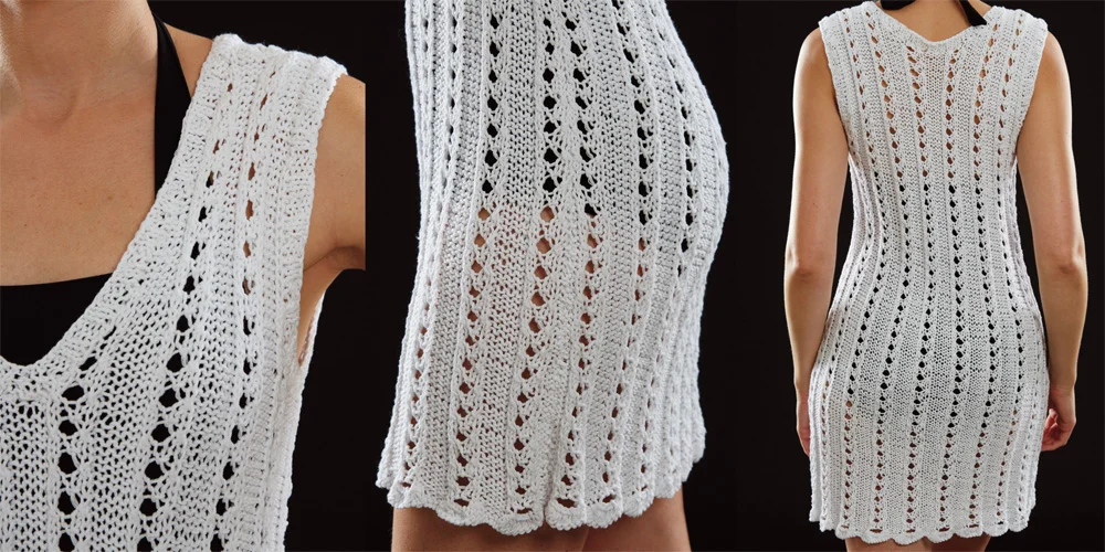 Featured in the 2016, Spring issue of Vogue Knitting Magazine. Our Eyelet Tunic Dress, designed by Terri of Carasan Designs.