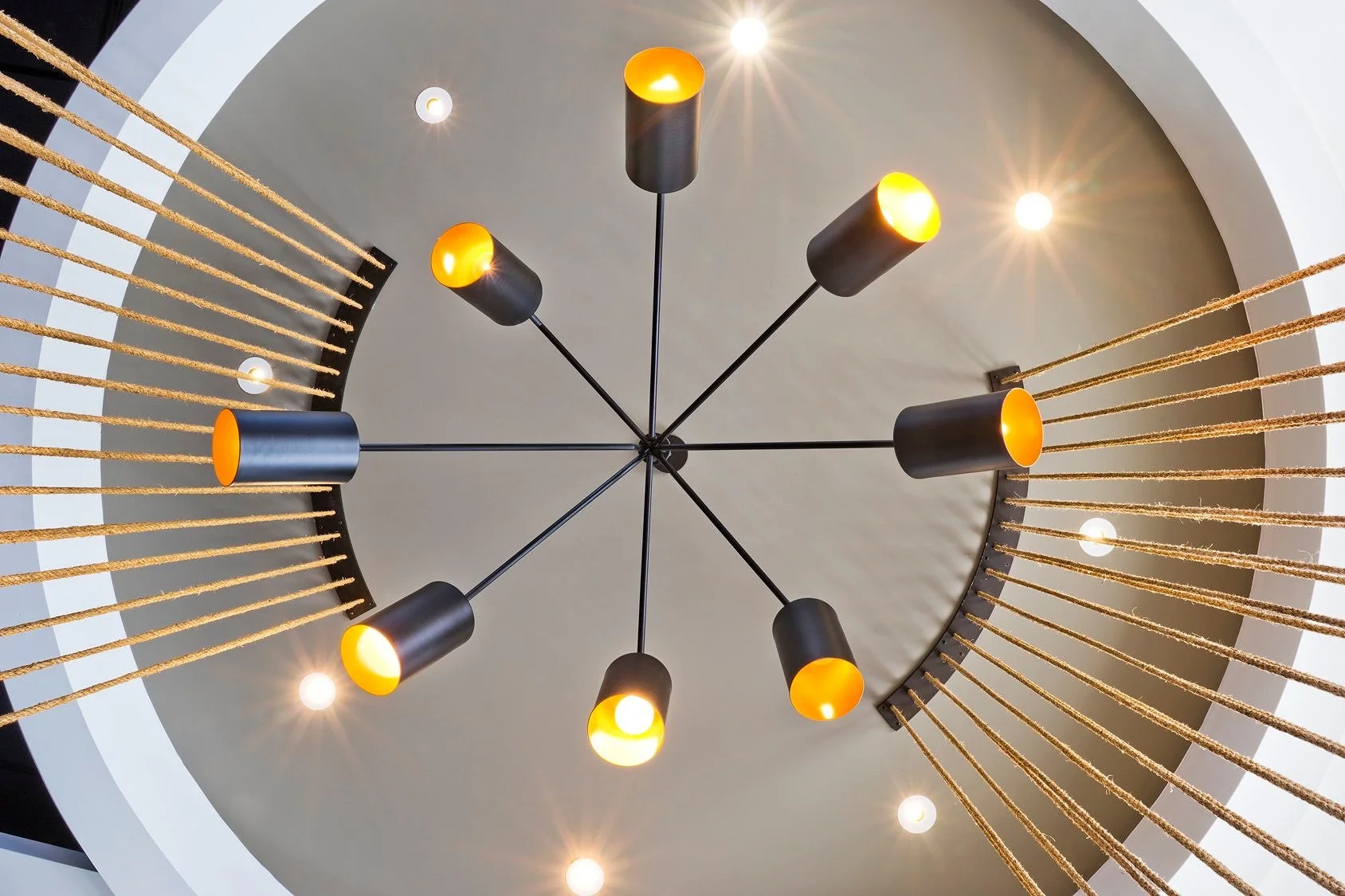 Custom designer chandelier by Spike Lighting at Stella San Jac Restaurant in Austin, TX.  Product Photography by Leslie Parrott