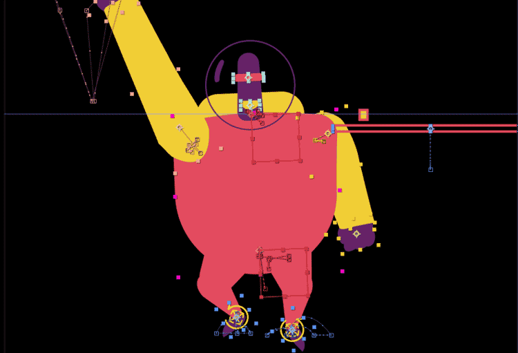 This project required a lot of custom rigs, as each character was shown from multiple angles throughout. Almost every shot required a unique inverse kinematics chain, and sometimes no chain at all, just shape layers. Thankfully, the characters were simple enough that discerning their anatomy and style of movement was already in place. Often the most challenging part was determining the character blocking so as to achieve a healthy sense of compositional balance.