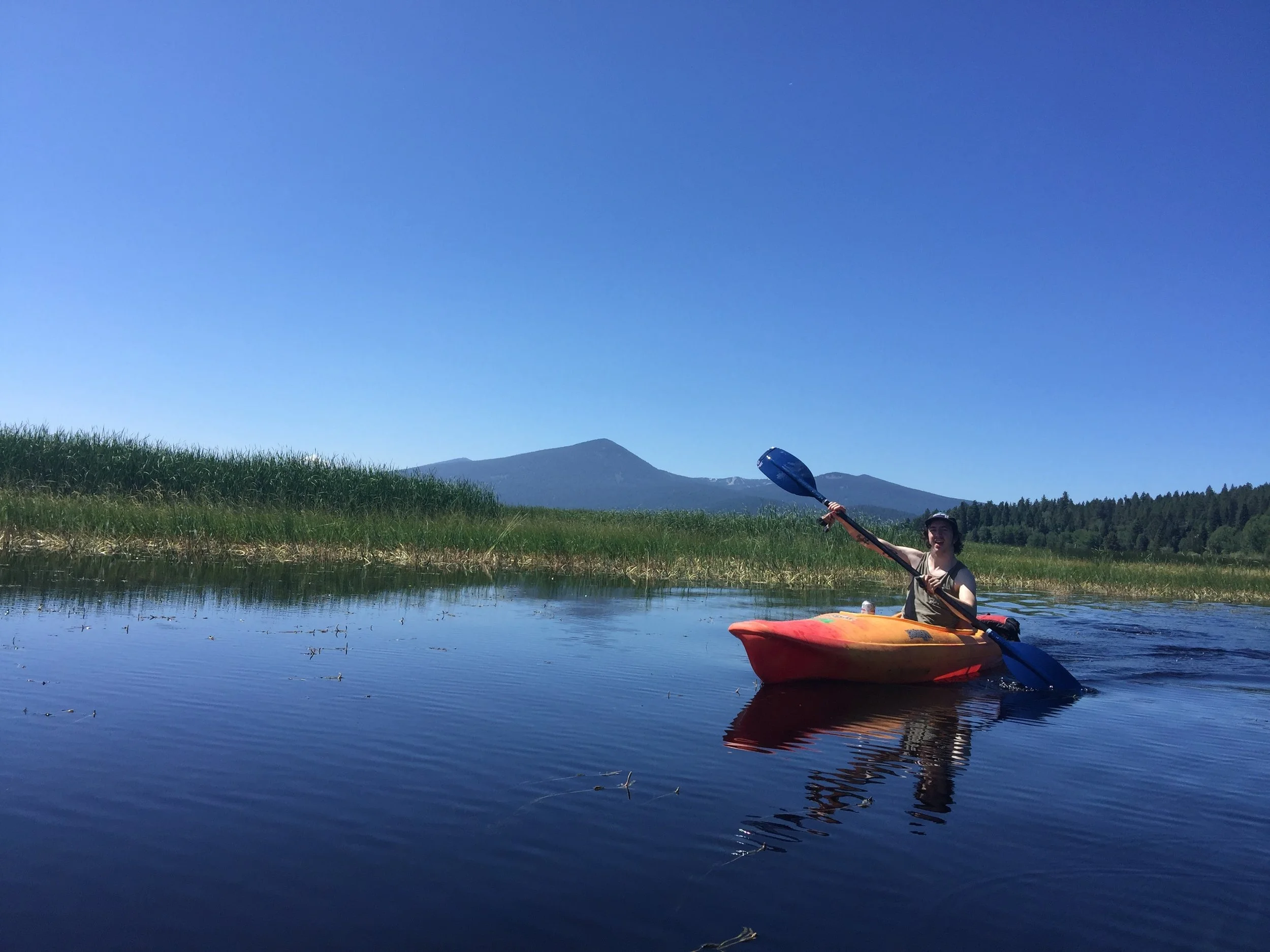  We had spaghettios and beer for lunch out on the water on Klamath Lake. The water was super glassy and we saw all kinds of birds. It felt doubly victorious after getting back on the road.  