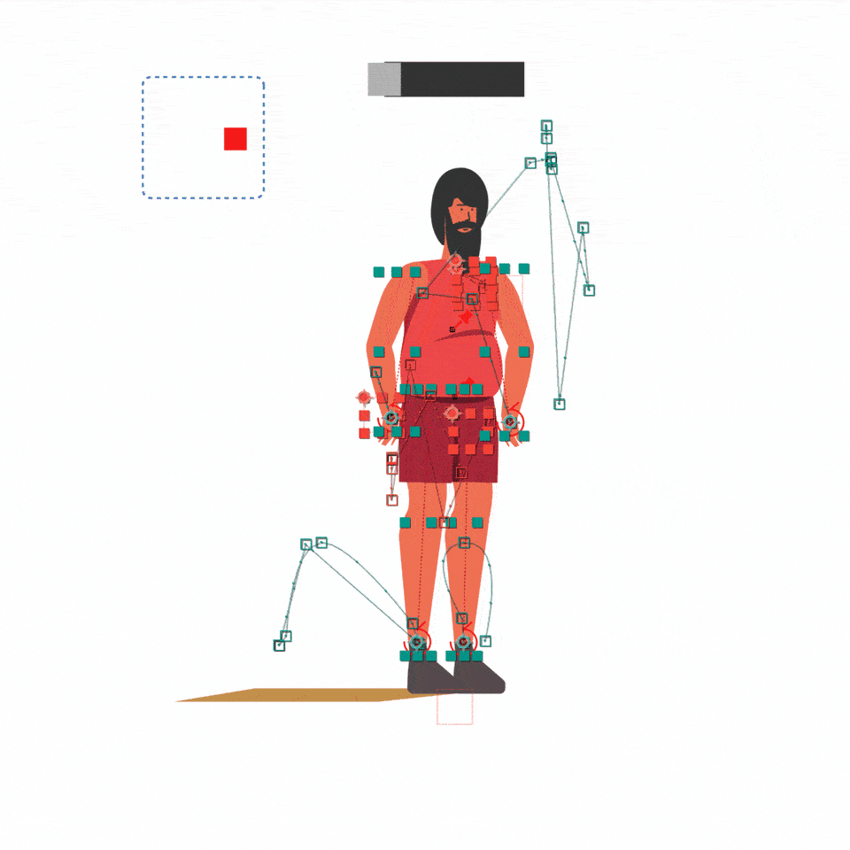  I used a couple rigging techniques for the head and torso. The torso was time remapped and could adjust the turn via slider, as well as puppet tooled for an IK rig to adjust the bend.  
