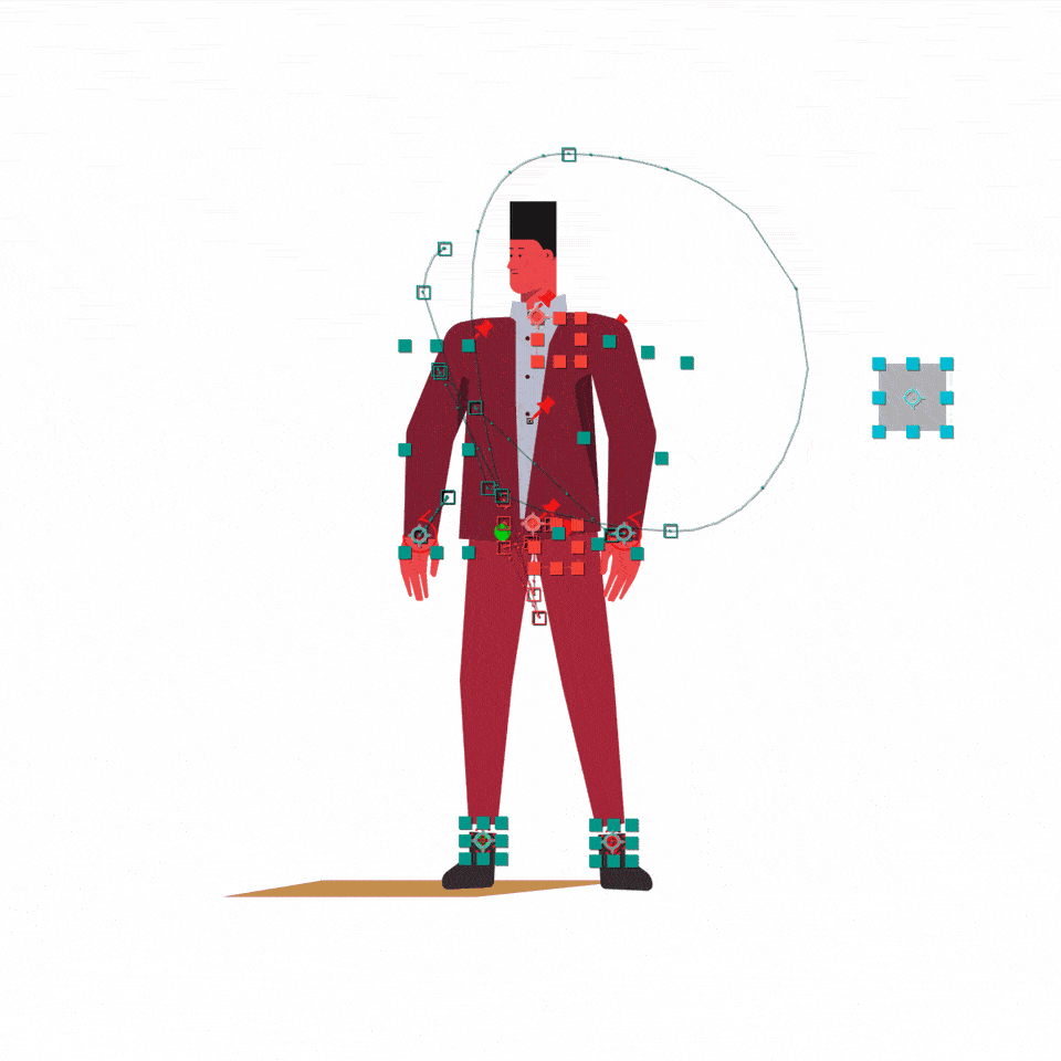  I used Limber for the legs on the second character. I also created a torso bend rig that uses the rotation value of the base pin. I added custom smears in for each character’s movements.  