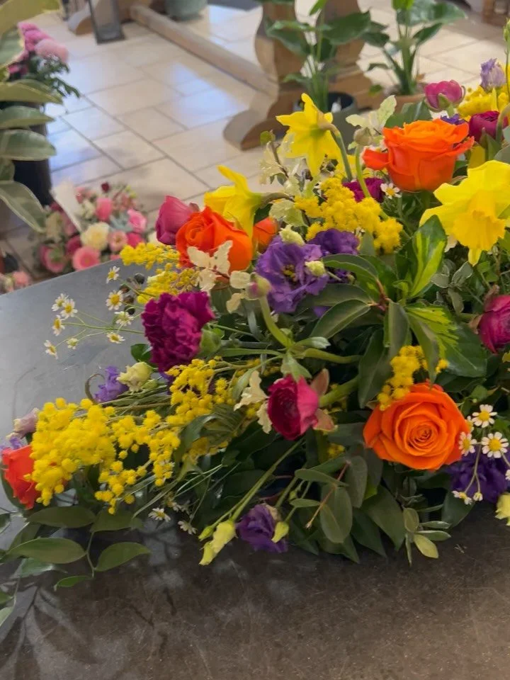 Farewell flowers for a very special, local lady that we delivered today. Each arrangement was thoughtfully chosen by her loved ones- either to include meaningful flowers that she loved or provoked memories, or colours to help show her vibrant spirit.