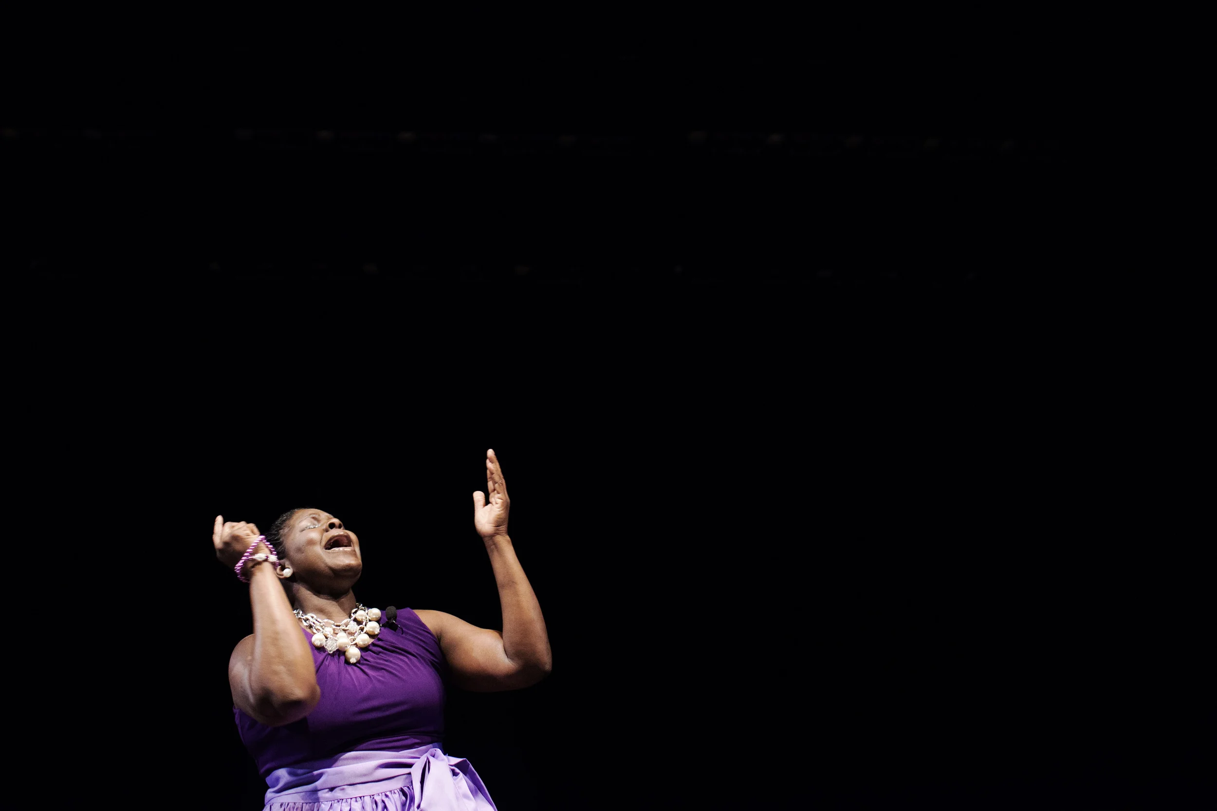 Deborah Solomon performs a spoken-word prayer called "Prayer Changes Things" at Gospelfest: The Musical on January 31, 2014. "If it had not been for The Lord on my side, I don't know where I would've been. You have to trust God and have faith and belief enough to know that your life can change."
