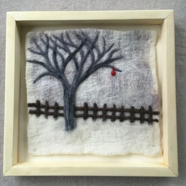 Winter Tree with Fence Felted Landscape