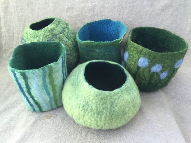 Wet felted vessels for spring.